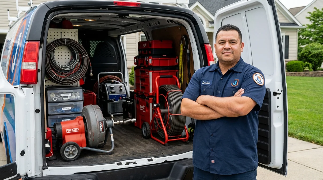 Professional drain cleaning equipment and Johns Plumbing LLC plumber in Jaffrey