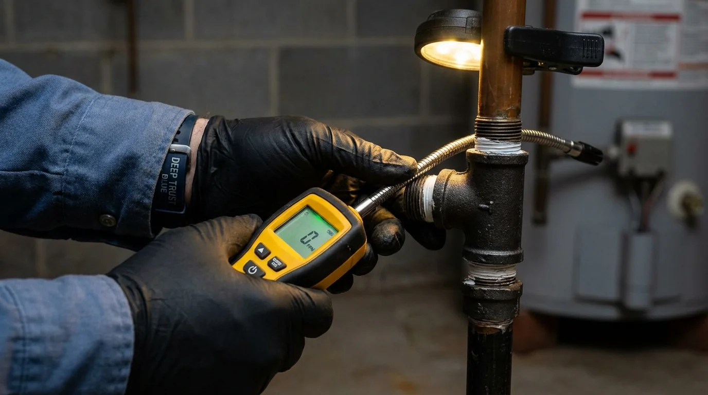 Gas leak detection with electronic sniffer by Johns Plumbing LLC in Jaffrey