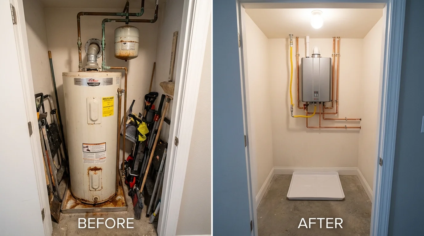 Tank water heater versus wall-mounted tankless unit comparison for Jaffrey, NH homeowners